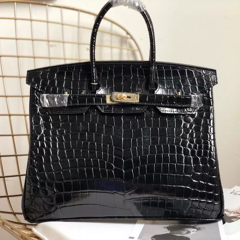 Affordable Hermes Birkin Bag Alligator Leather Gold Hardware In Black 0115