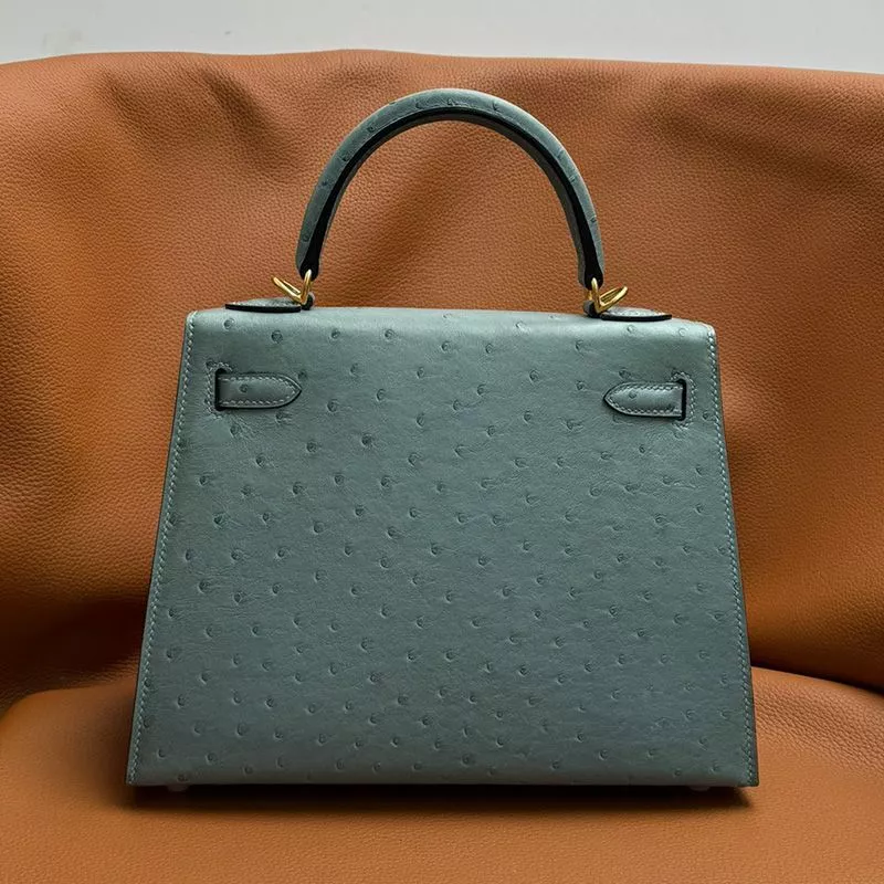 Affordable Hermes Kelly Bag Ostrich Leather Gold Hardware In Teal 0120