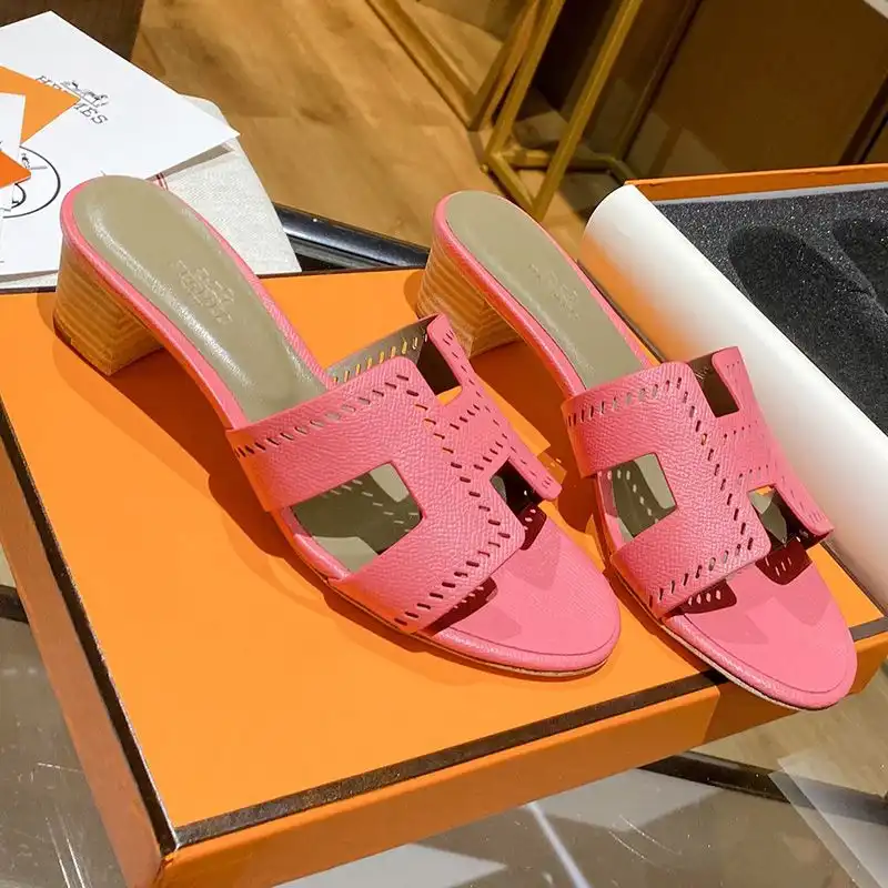 Affordable Hermes Oasis Slides Women Hollow Leather In Pink 0128