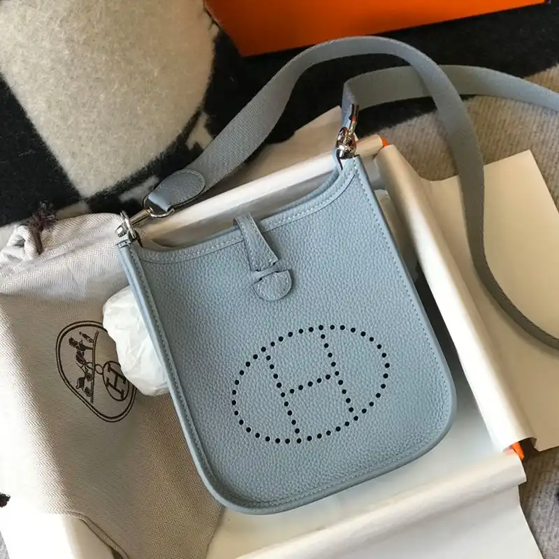 Affordable Hermes Mini Evelyne Bag Clemence Leather Palladium Hardware In Sky Blue 0129