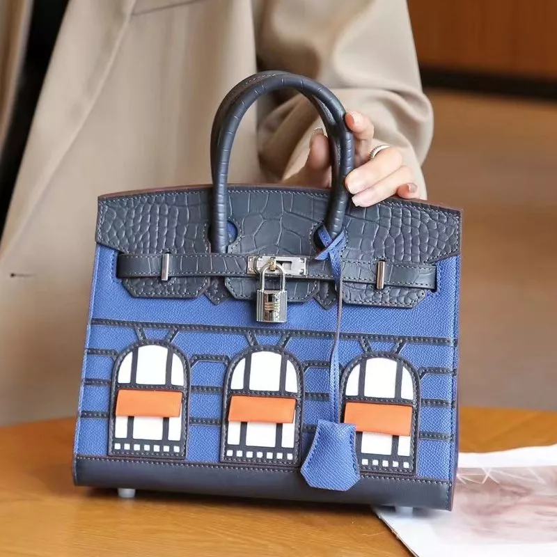 Cheap Hermes Birkin Faubourg Bag Alligator & Epsom Leather Palladium Hardware In Blue 0115