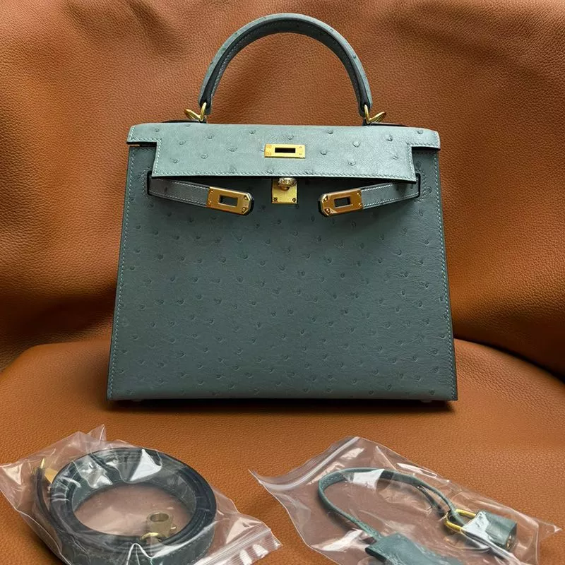 Affordable Hermes Kelly Bag Ostrich Leather Gold Hardware In Teal 0120