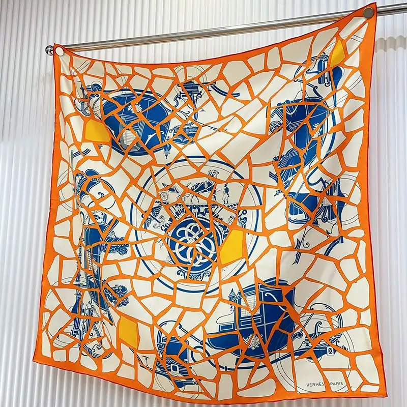 Affordable Hermes Ex-Libris En Mosaique Scarf 90 In Orange 0122