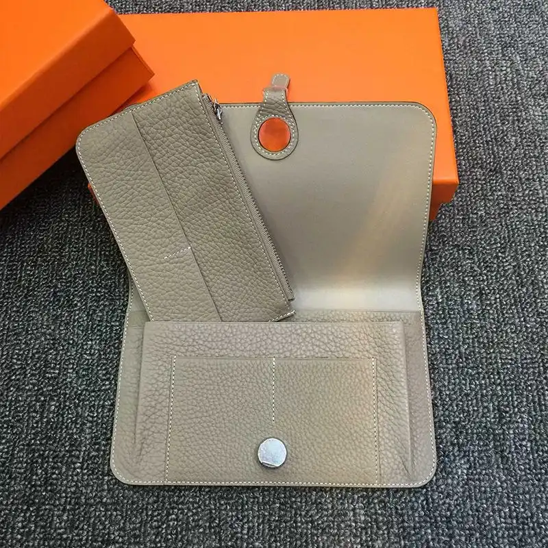 Affordable Hermes Dogon Duo Wallet Togo Leather Palladium Hardware In Grey 0123