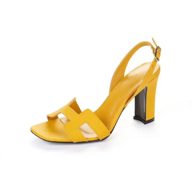 Cheap Hermes Eternite 95 Slingback Sandals Women Grained Calfskin In Yellow 0126