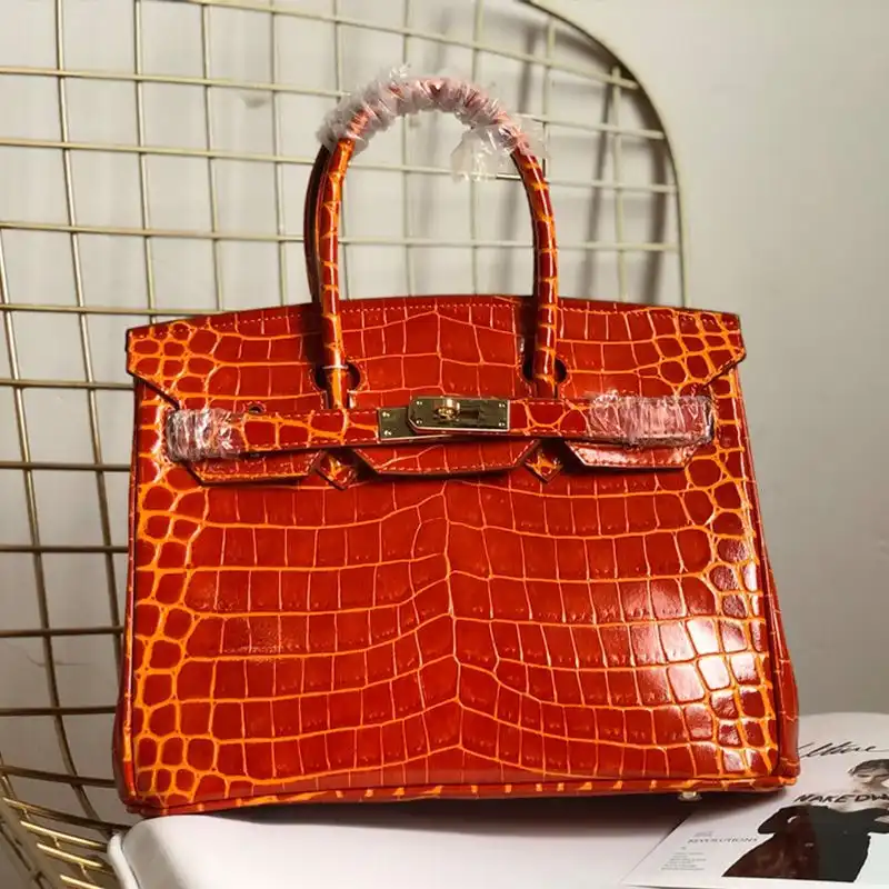 Affordable Hermes Birkin Bag Alligator Leather Gold Hardware In Orange 0131