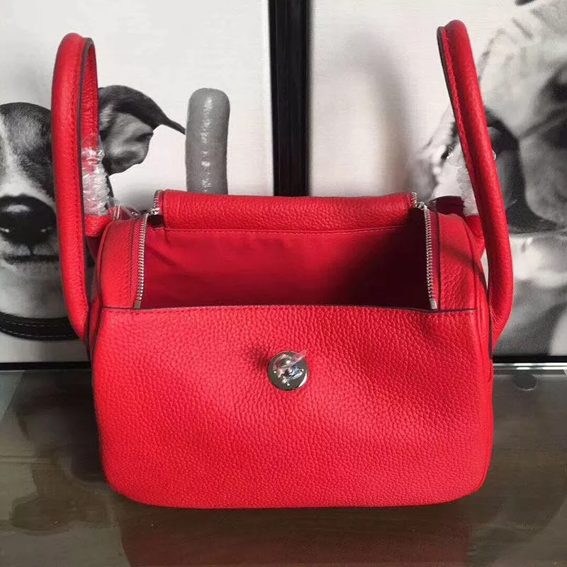 Cheap Hermes Lindy Bag Clemence Leather Palladium Hardware In Red 0119