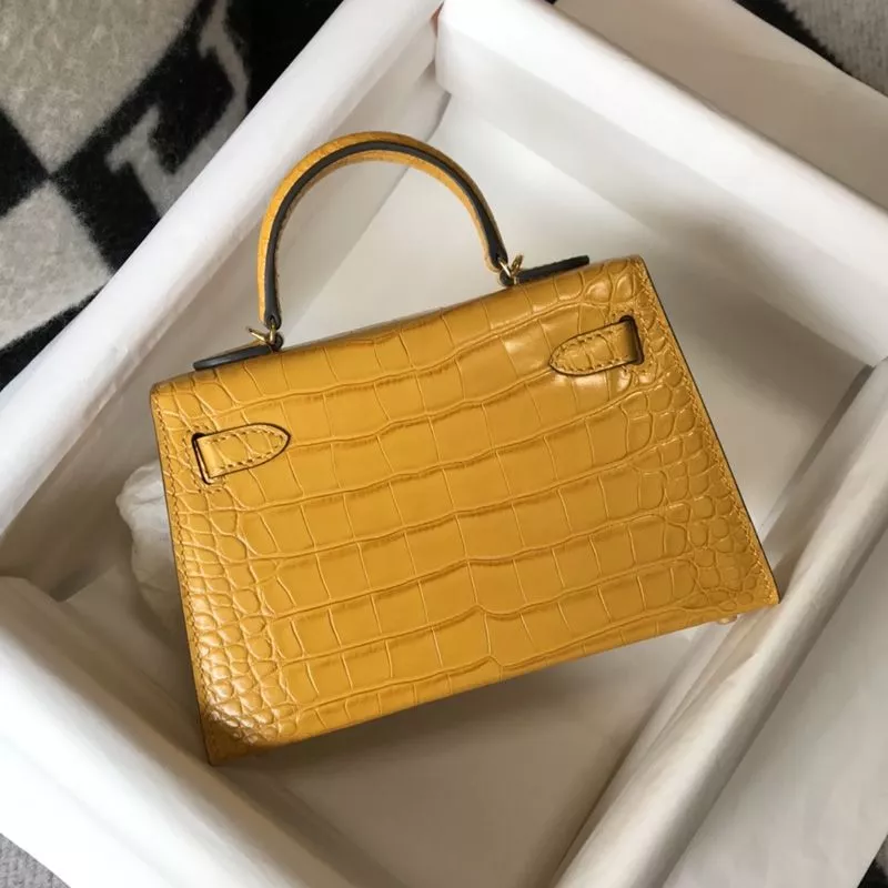 Affordable Hermes Mini Kelly II Bag Alligator Leather Gold Hardware In Yellow 0120