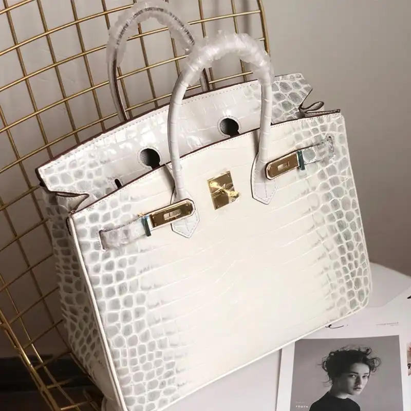 Cheap Hermes Birkin Bag Alligator Leather Gold Hardware In White 0131