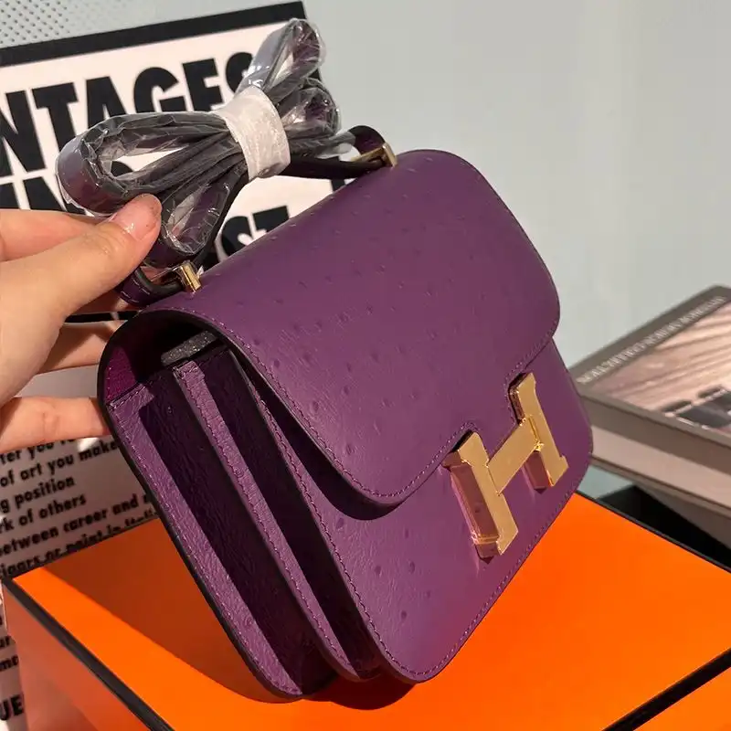 Affordable Hermes Constance Bag Ostrich Leather Gold Hardware In Purple 0127