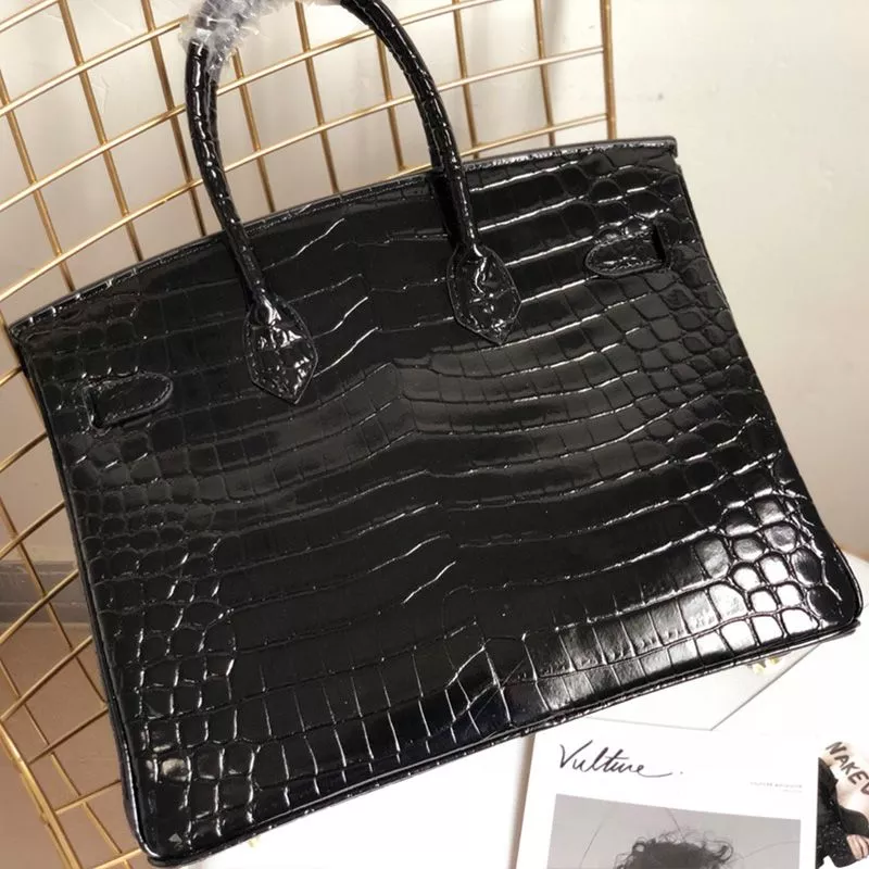 Affordable Hermes Birkin Bag Alligator Leather Gold Hardware In Black 0115