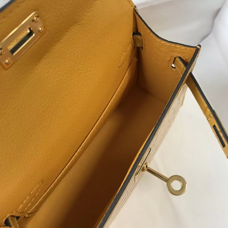 Affordable Hermes Mini Kelly II Bag Alligator Leather Gold Hardware In Yellow 0120