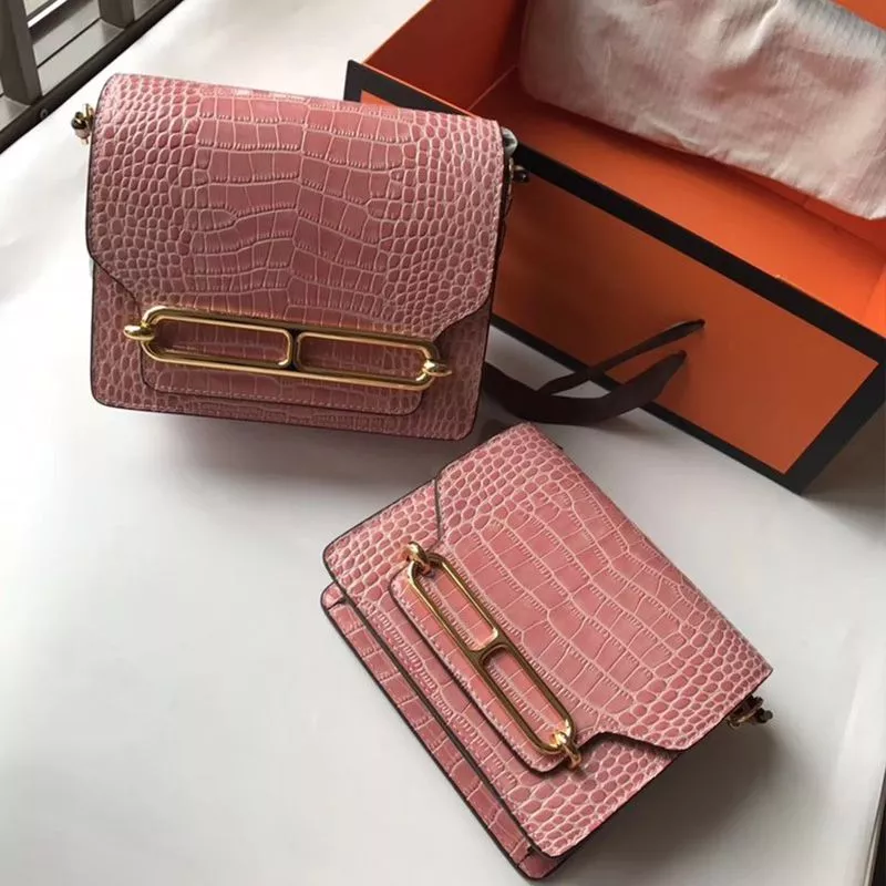 Hermes Roulis Bag Alligator Leather Gold Hardware In Pink 0112