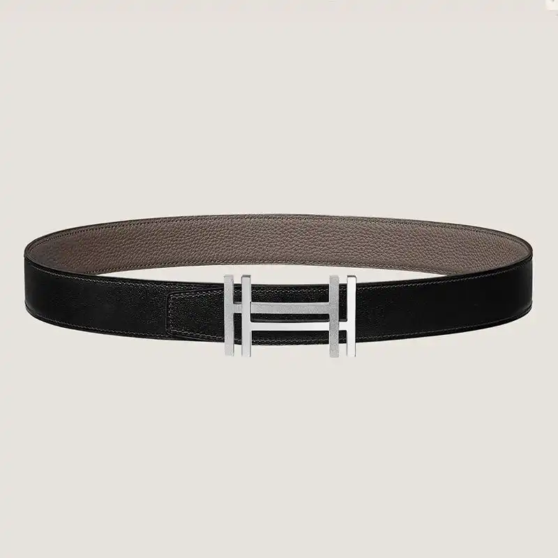 Cheap Hermes H Au Carre 32 Reversible Belt Leather In Black Grey 0130