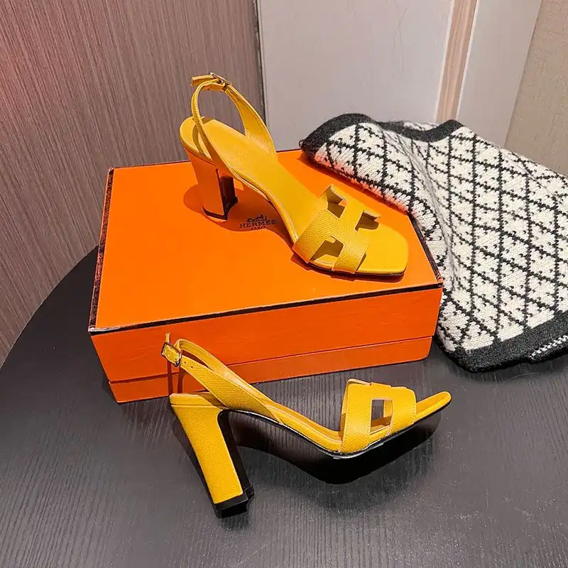 Cheap Hermes Eternite 95 Slingback Sandals Women Grained Calfskin In Yellow 0126