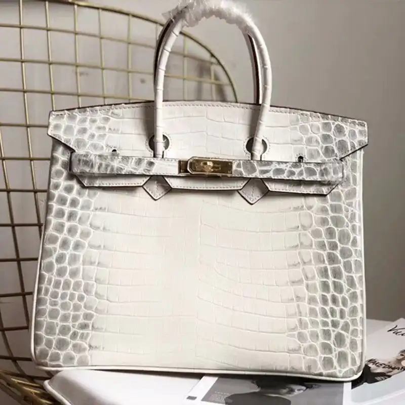 Cheap Hermes Birkin Bag Alligator Leather Gold Hardware In White 0131