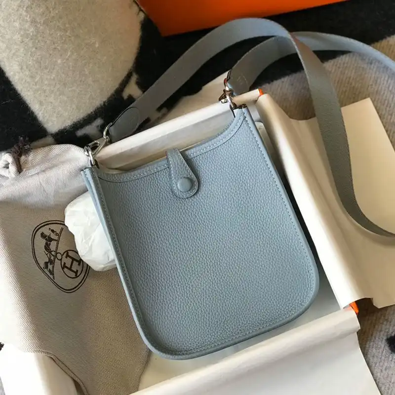 Affordable Hermes Mini Evelyne Bag Clemence Leather Palladium Hardware In Sky Blue 0129