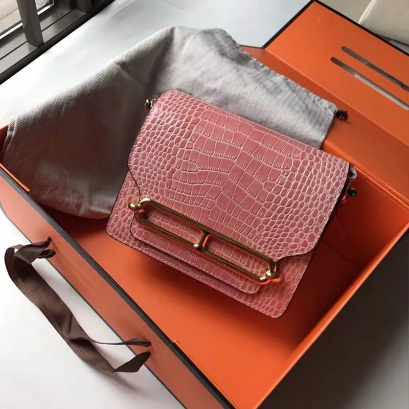 Affordable Hermes Roulis Bag Alligator Leather Gold Hardware In Pink 0112