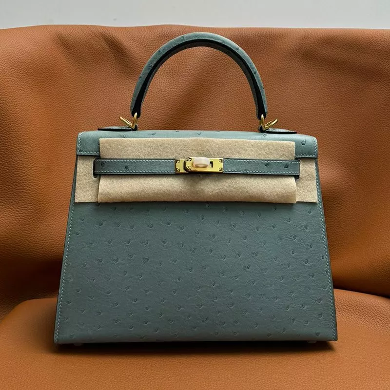 Affordable Hermes Kelly Bag Ostrich Leather Gold Hardware In Teal 0120