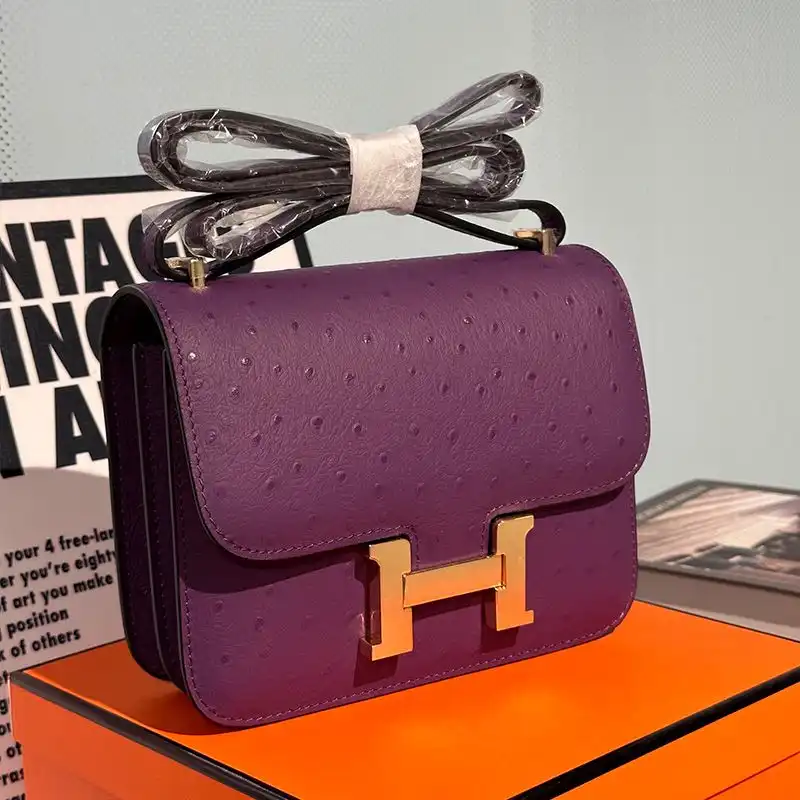 Affordable Hermes Constance Bag Ostrich Leather Gold Hardware In Purple 0127