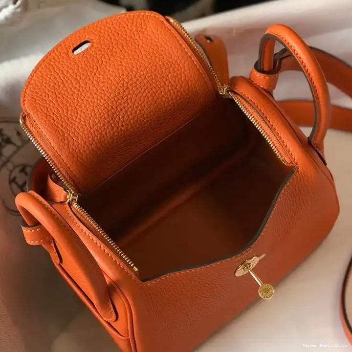 Cheap Hermes Bag Orange In Leather Mini Lindy Hardware Gold Togo 0210