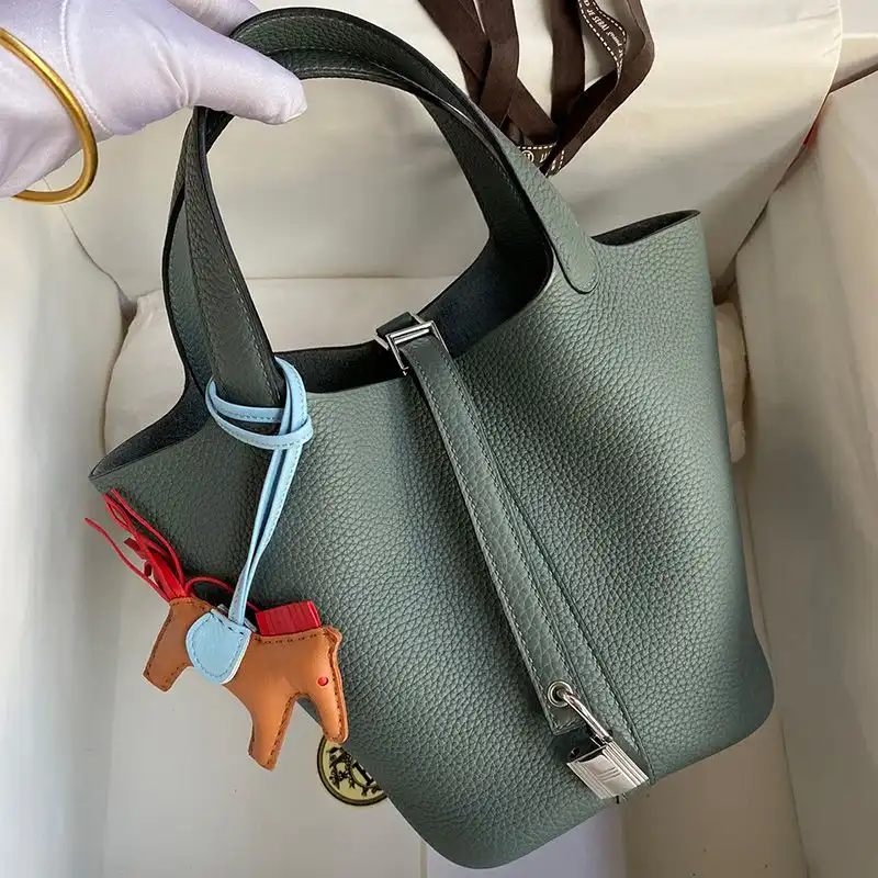 Affordable Hermes Picotin Lock Bag Clemence Leather Gold Palladium Hardware In Almond Green 0205