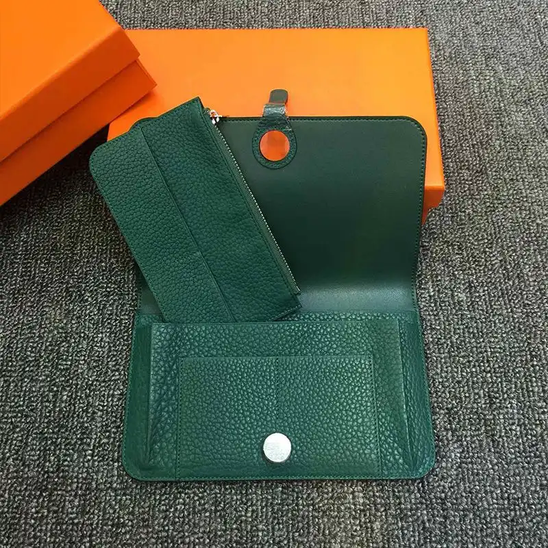 Cheap Hermes Dogon Duo Wallet Togo Leather Palladium Hardware In Green 0206