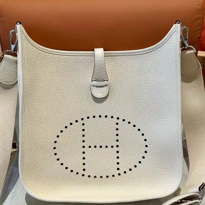 Affordable Hardware Clemence Leather Palladium Bag White Evelyne Hermes In 0222