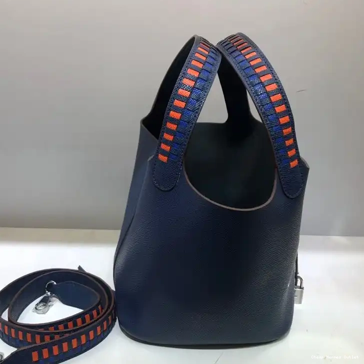 Affordable Blue Epsom Leather Lock Hardware Navy Bag Hermes Picotin In Palladium Tressage 0226