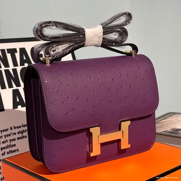 Cheap Constance Ostrich Gold In Leather Purple Hermes Hardware Bag 0223