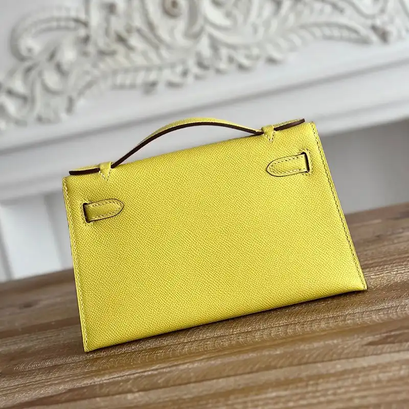 Cheap Hermes Kelly Pochette Epsom Leather Gold Hardware In Yellow 0202