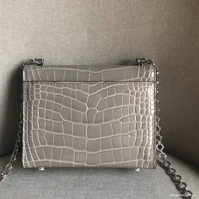 Affordable Palladium Leather Alligator Verrou Hermes Grey Mini Chaine Bag Hardware In 0220