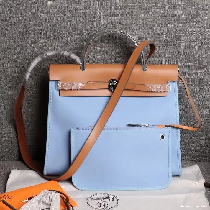 Affordable Sky Hardware Hermes Bag Brown Canvas Herbag Blue In Palladium 0215