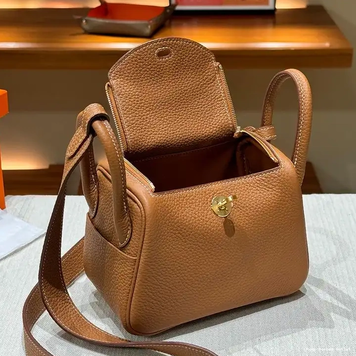 Affordable Gold Brown Leather Bag Togo Mini Hermes Lindy In Hardware 0225