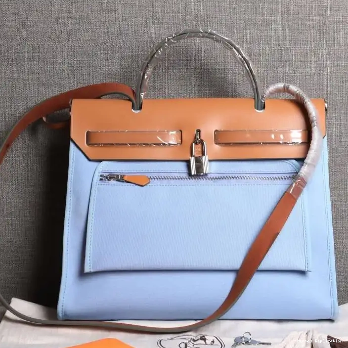 Affordable Sky Hardware Hermes Bag Brown Canvas Herbag Blue In Palladium 0215