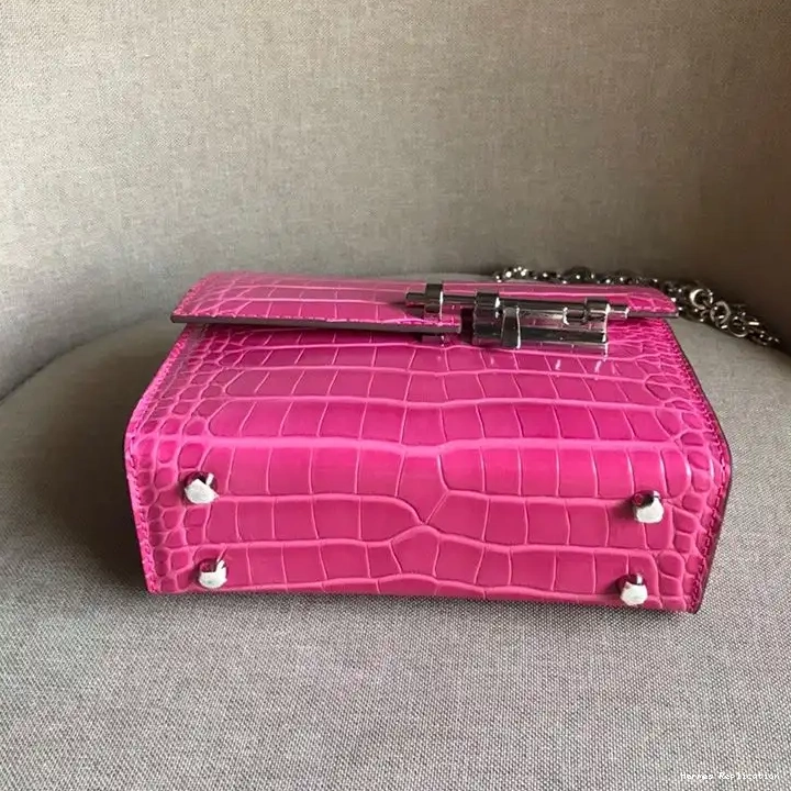 Affordable Mini Pink Chaine Palladium In Hermes Leather Bag Verrou Hardware Alligator 0220