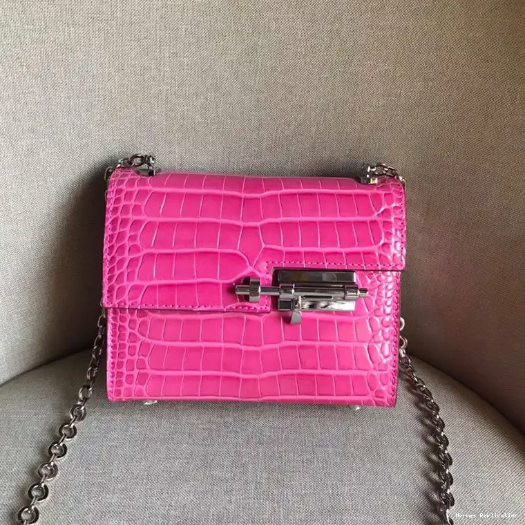 Affordable Mini Pink Chaine Palladium In Hermes Leather Bag Verrou Hardware Alligator 0220