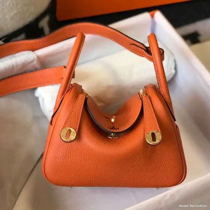 Cheap Hermes Bag Orange In Leather Mini Lindy Hardware Gold Togo 0210