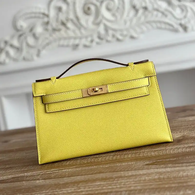 Cheap Hermes Kelly Pochette Epsom Leather Gold Hardware In Yellow 0202