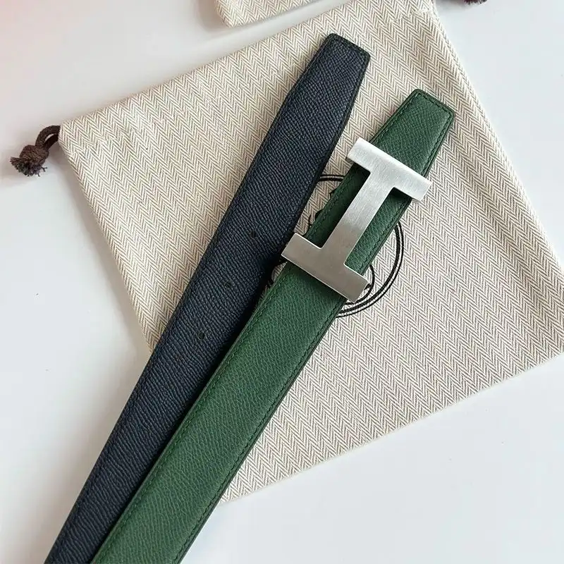 Affordable Hermes Punache Buckle 32 Reversible Belt Leather In Green Black 0201