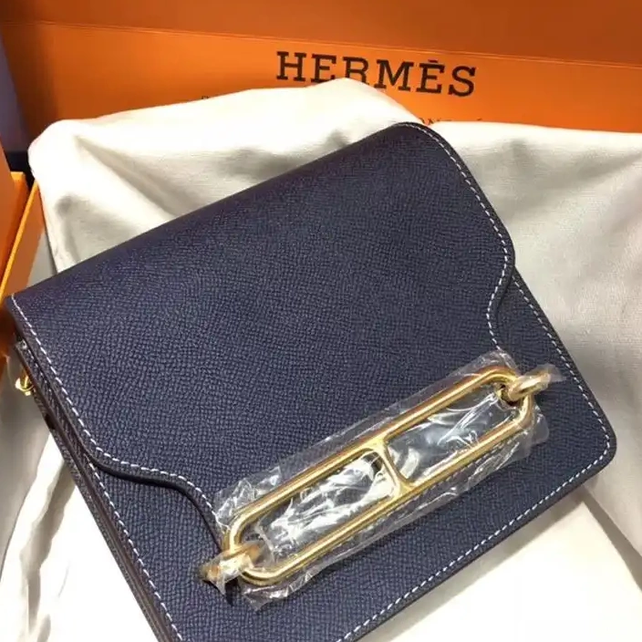 Affordable Roulis Epsom Hermes Hardware In Gold Leather Navy Bag Blue 0226