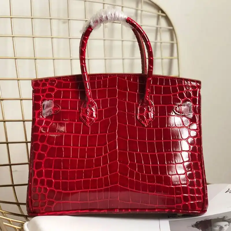 Cheap Hermes Birkin Bag Alligator Leather Gold Hardware In Burgundy 0204