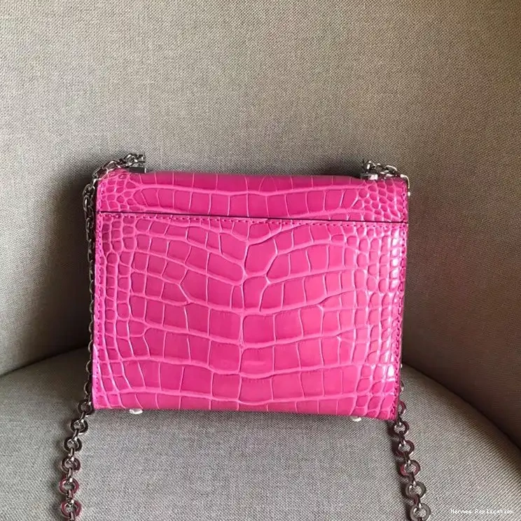 Affordable Mini Pink Chaine Palladium In Hermes Leather Bag Verrou Hardware Alligator 0220