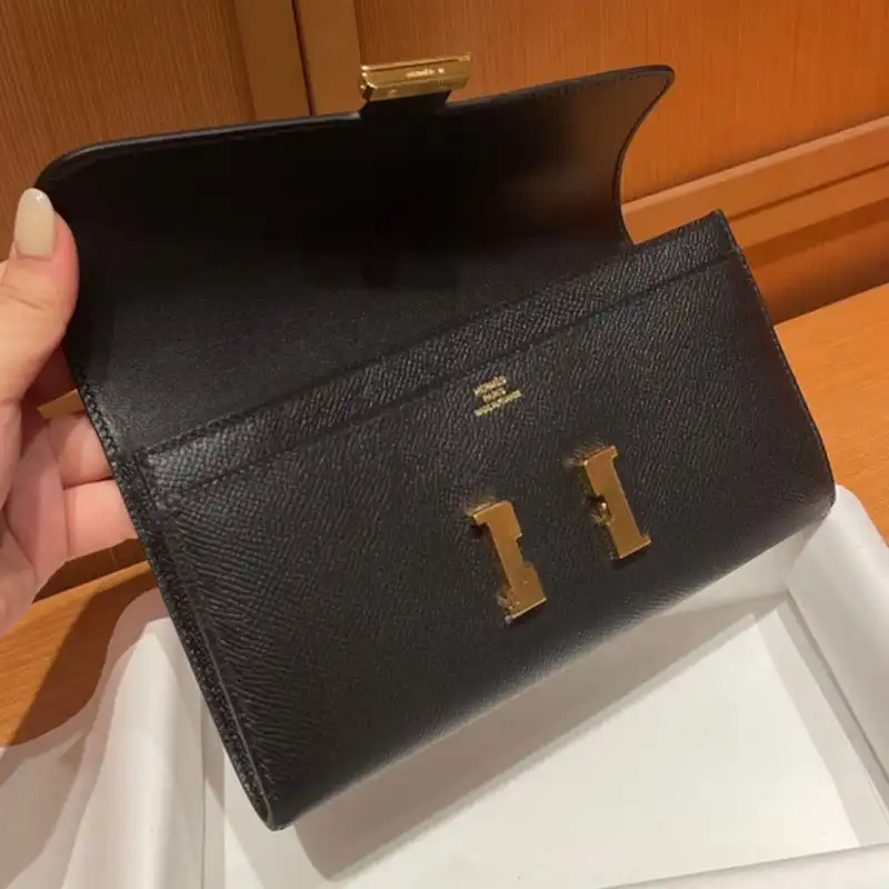 Affordable Hermes Constance Long Wallet Epsom Leather Gold Hardware In Black 0206