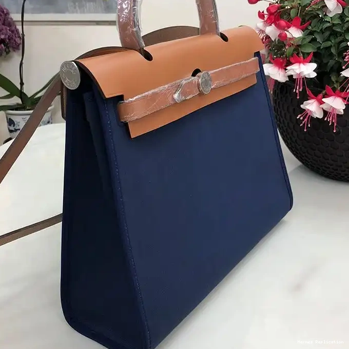 Affordable Blue Canvas Bag Herbag In Brown Hermes Palladium Navy Hardware 0215