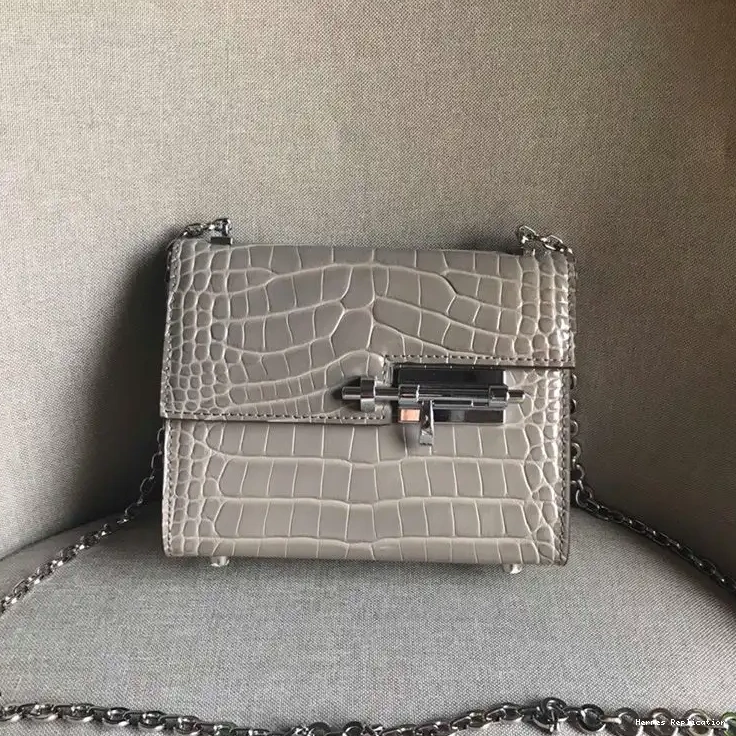 Affordable Palladium Leather Alligator Verrou Hermes Grey Mini Chaine Bag Hardware In 0220