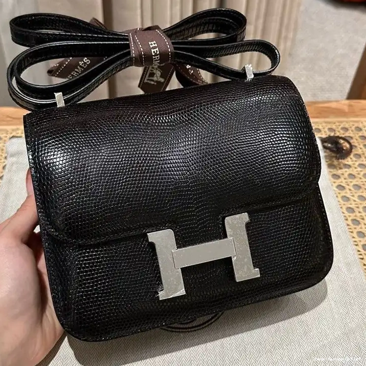 Affordable Hermes Hardware Constance Lizard In Leather Palladium Bag Black 0221