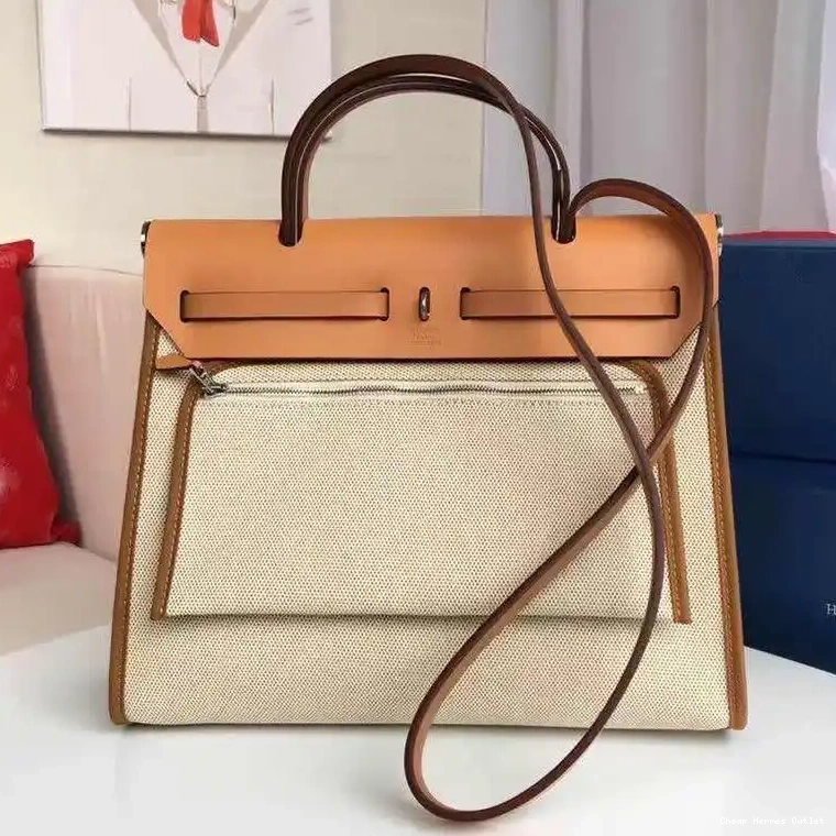 Affordable Hermes Herbag In Bag Beige Brown Hardware Canvas Palladium 0214