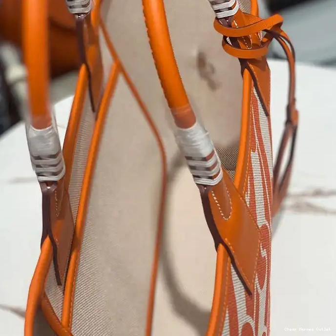 Affordable Hermes Steeple 25 Beige Plume Maillons & with Canvas Motif Bag Co In Orange H 0217