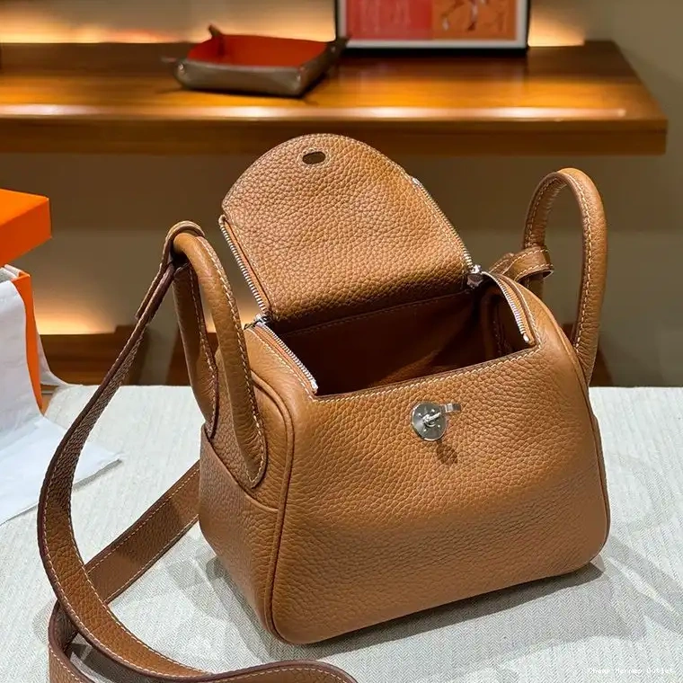 Affordable Palladium Hermes Bag Togo Lindy In Leather Brown Mini Hardware 0226